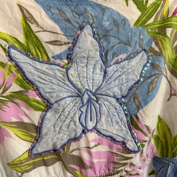 FAITH by Celia Forrester 90s Vintage Pastel Floral Beaded Ankle Length Overalls - Picture 5 of 9